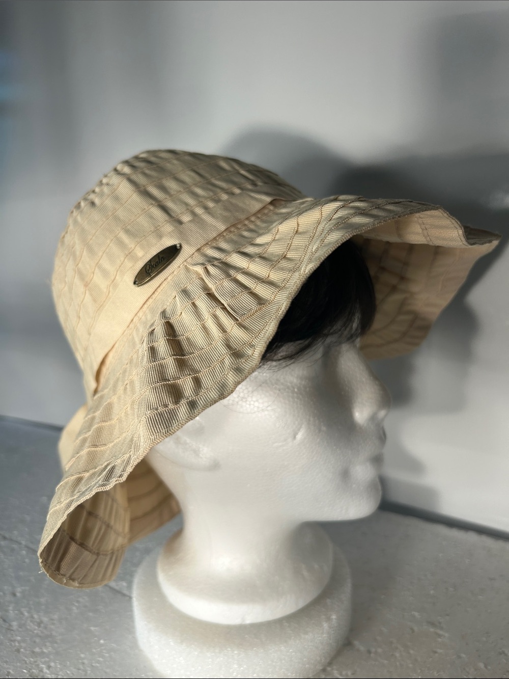 Scala OSFM Cream Packable Ribbon Bucket Sun Hat Beach Travel Cottage Prairie 40s